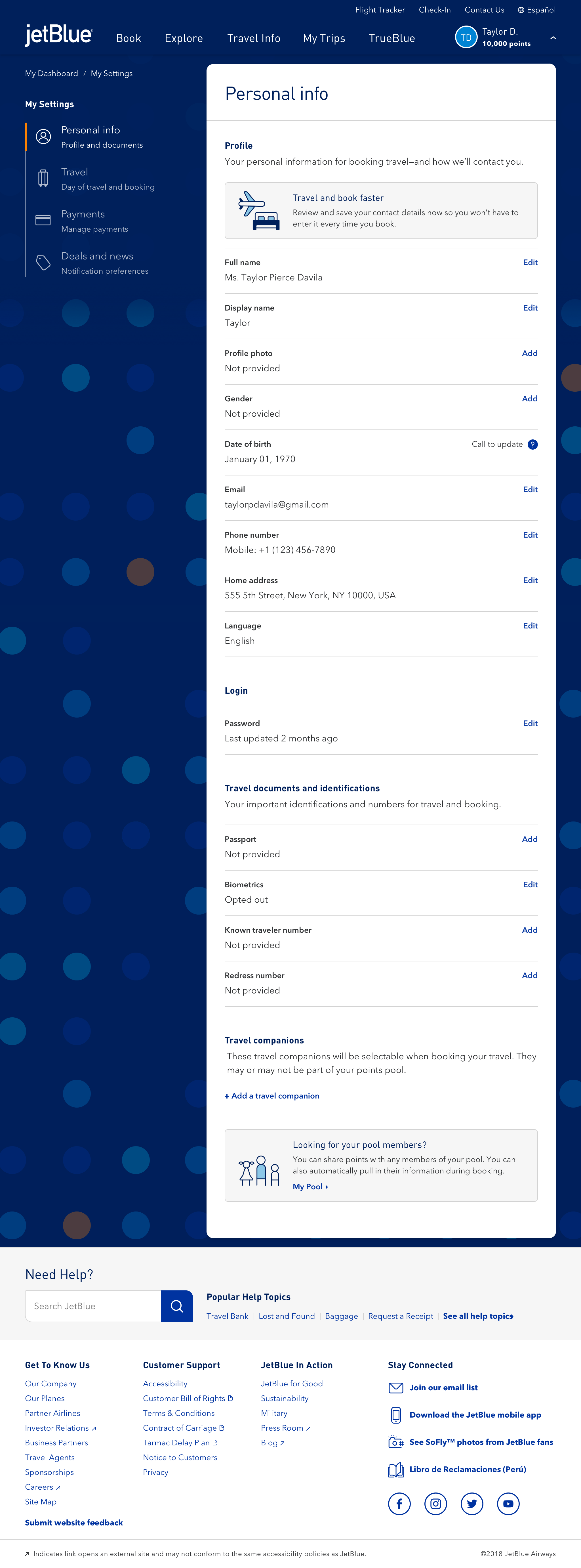 Personal info desktop